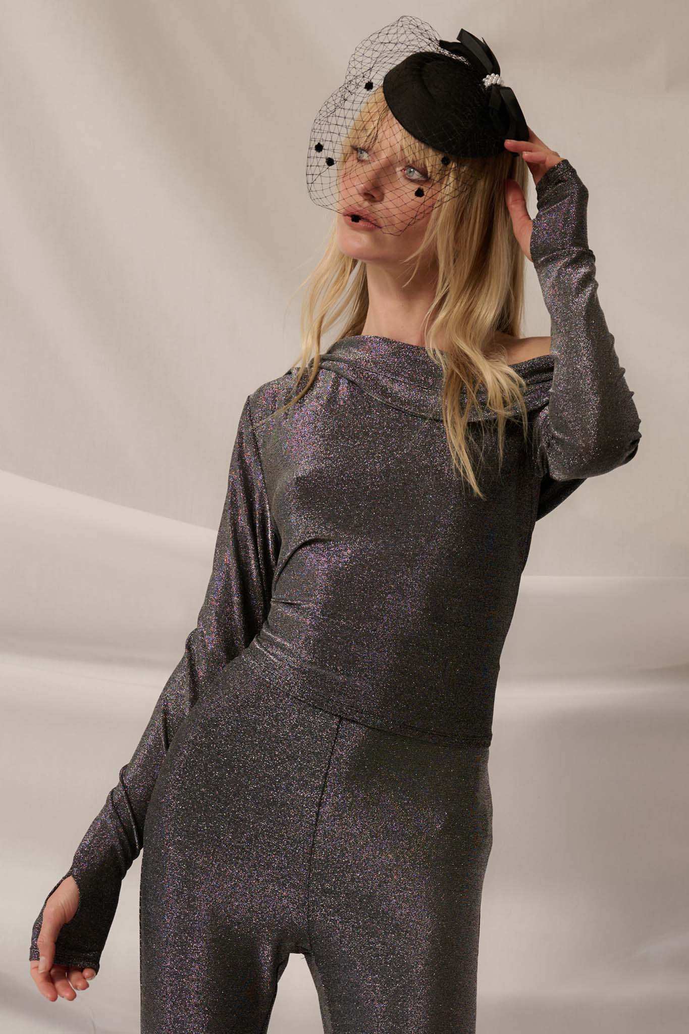 Life on Mars Metallic Knit One-Shoulder Top