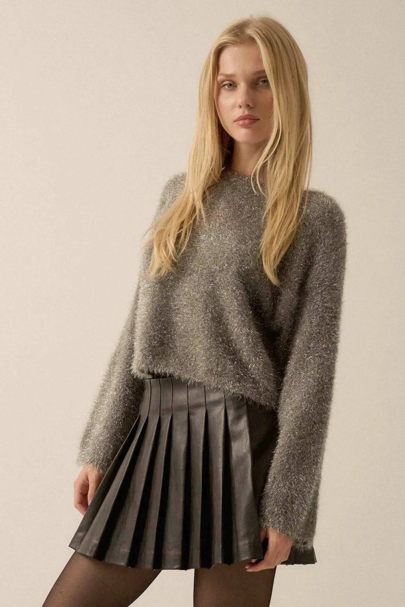 Winter Wonderland Metallic Fuzzy Knit Sweater