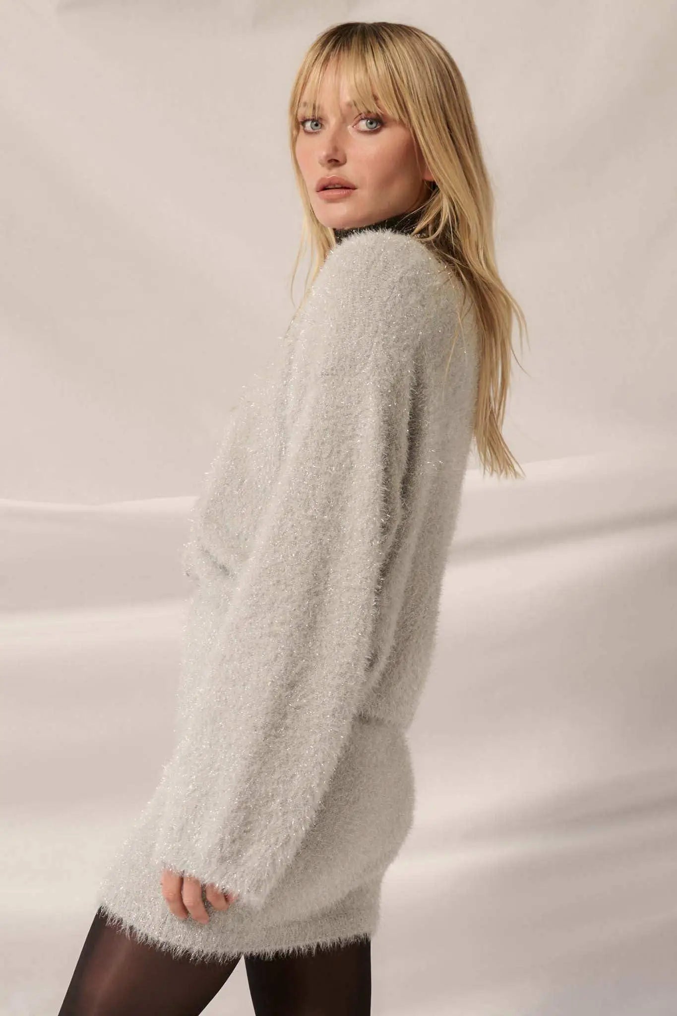 Winter Wonderland Metallic Fuzzy Knit Sweater