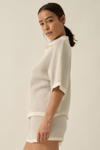 Days of Joy Striped Short-Sleeve Polo Sweater