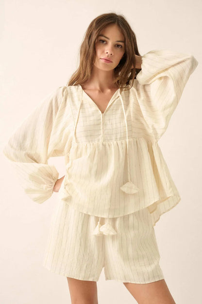 Spring Breeze Pinstripe Babydoll Peasant Top