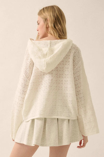 Hang Loose Pointelle Crochet-Knit Hoodie Sweater