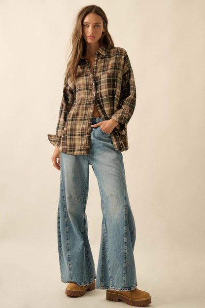 Country Roads Colorblock Plaid Button-Up Shirt