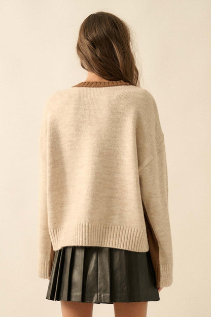 Look Twice Colorblock Stitch-Detail Sweater
