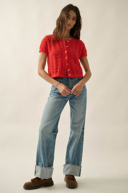 Something More Pointelle-Knit Short-Sleeve Cardigan