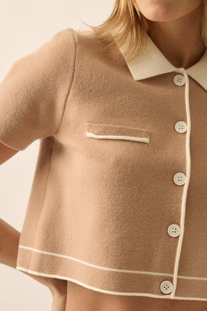 Study Break Sweater-Knit Cropped Button-Up Shirt