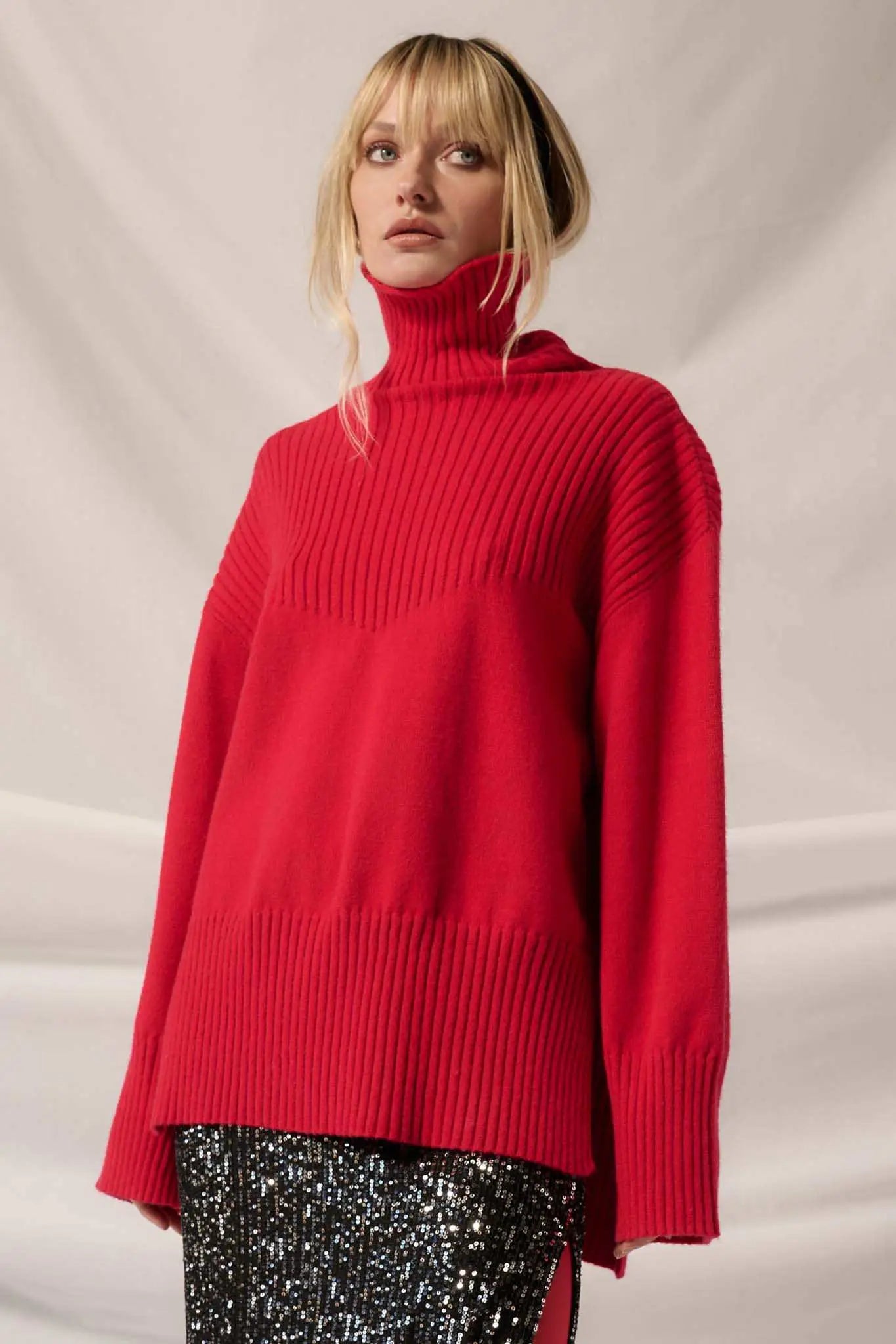 Warmest Regards Split-Hem Turtleneck Sweater