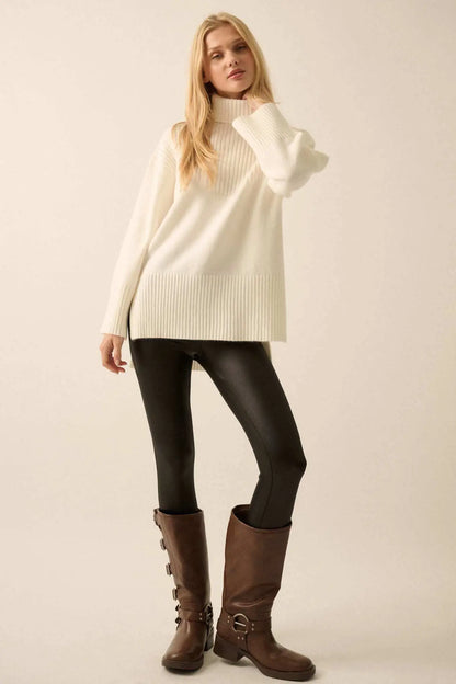 Warmest Regards Split-Hem Turtleneck Sweater