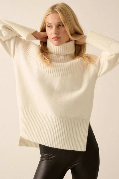 Warmest Regards Split-Hem Turtleneck Sweater