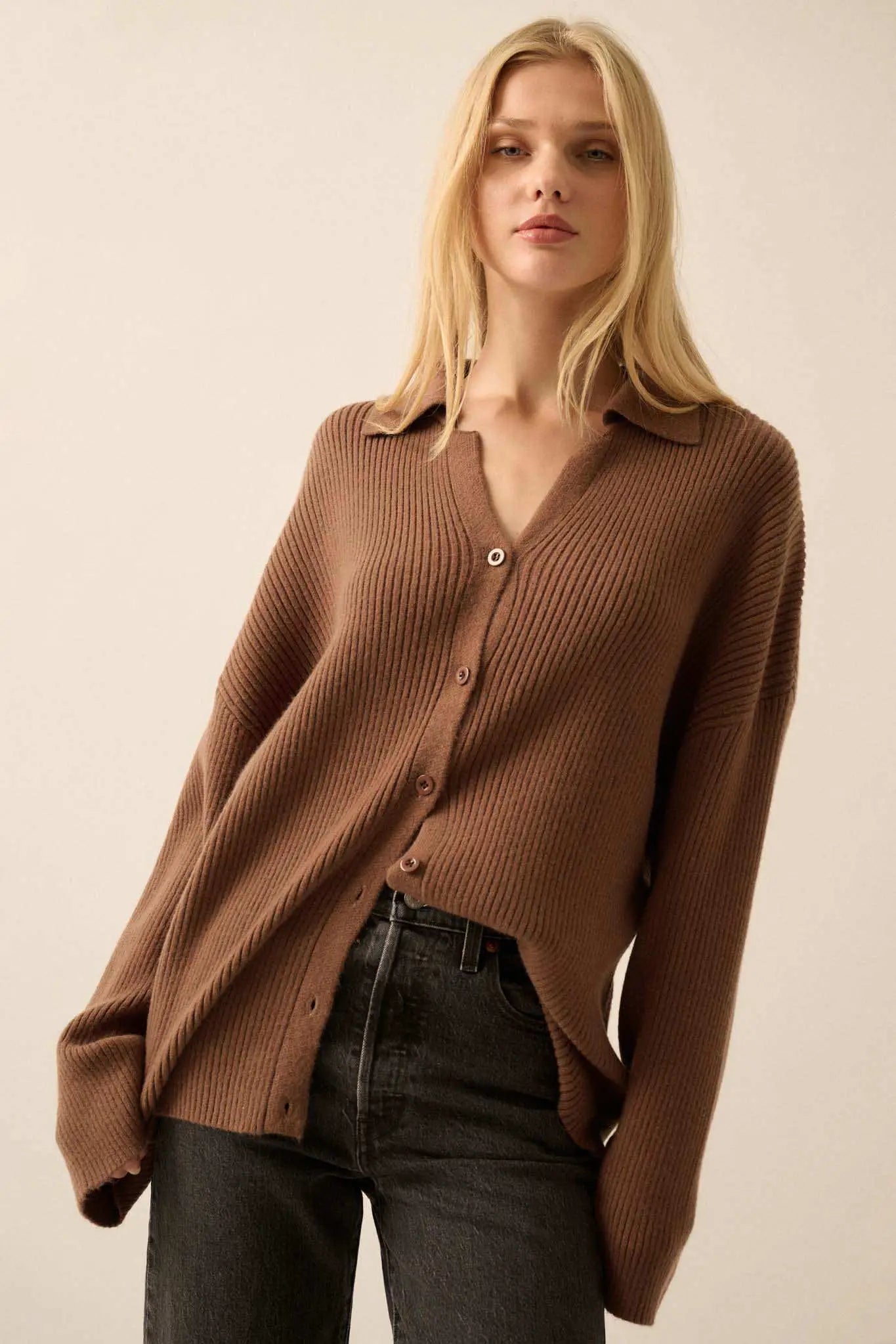 Promise the Label Rib-Knit Oversize Cardigan Sweater