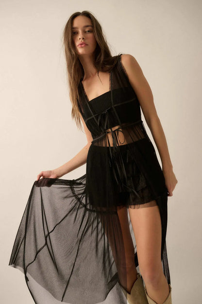 Softest Sigh Sheer Tulle Tie-Front Maxi Top