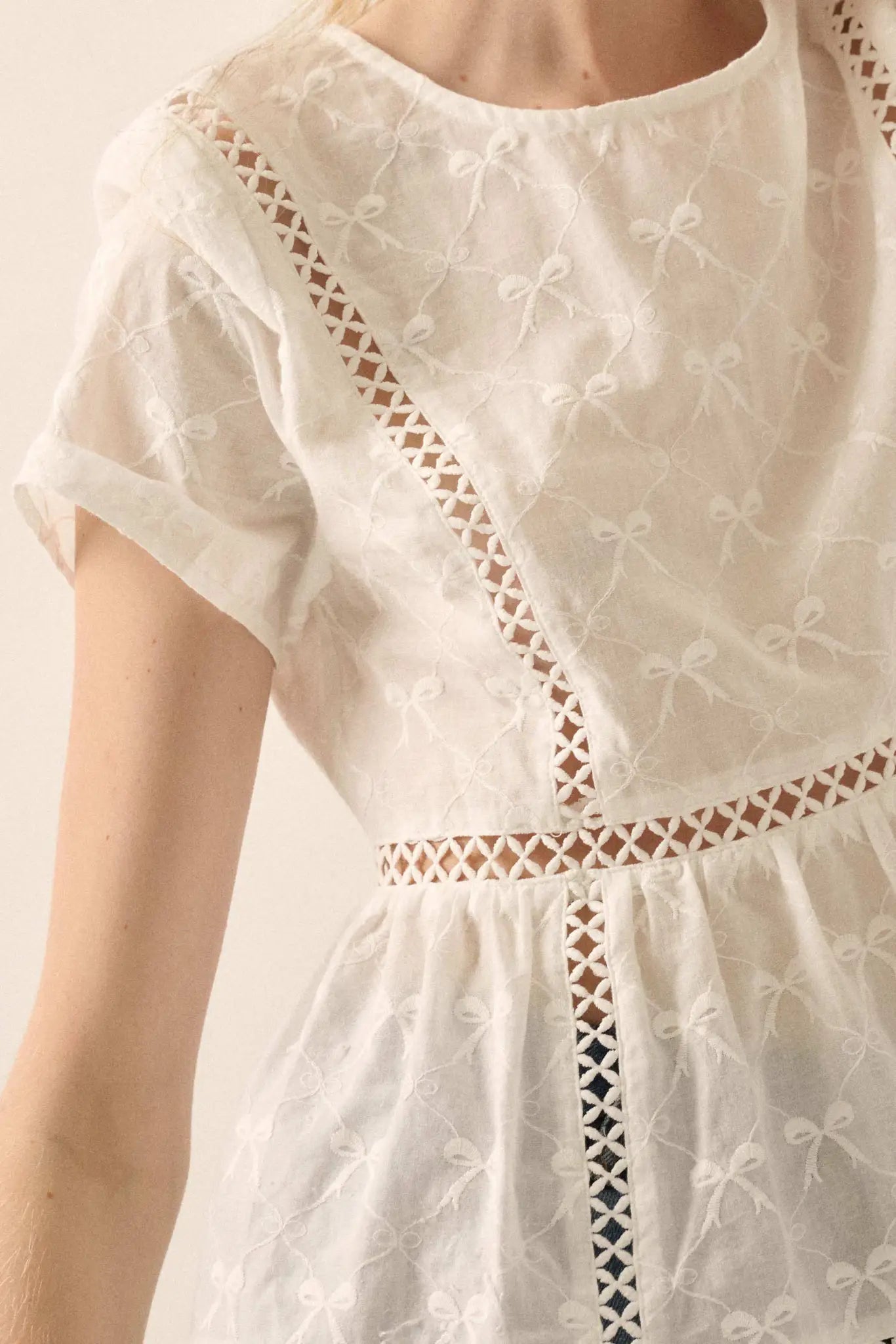 Call Me Angel Bow-Embroidered Babydoll Top