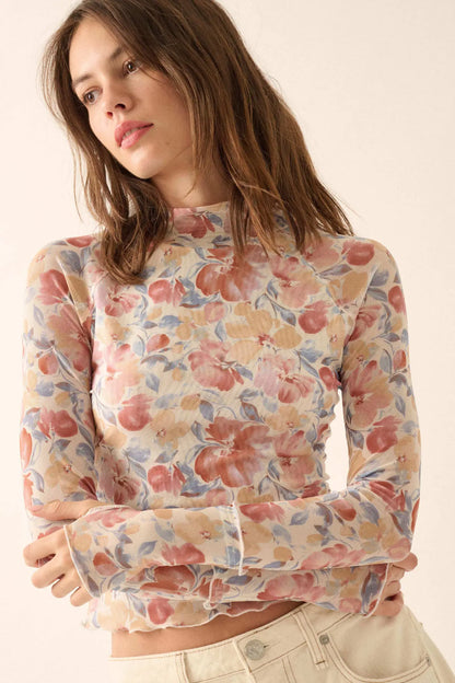 Bouquet All Day Floral Mesh Thumbhole Top
