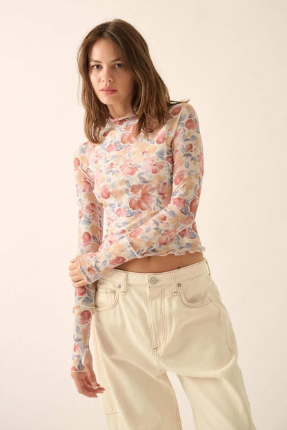 Bouquet All Day Floral Mesh Thumbhole Top