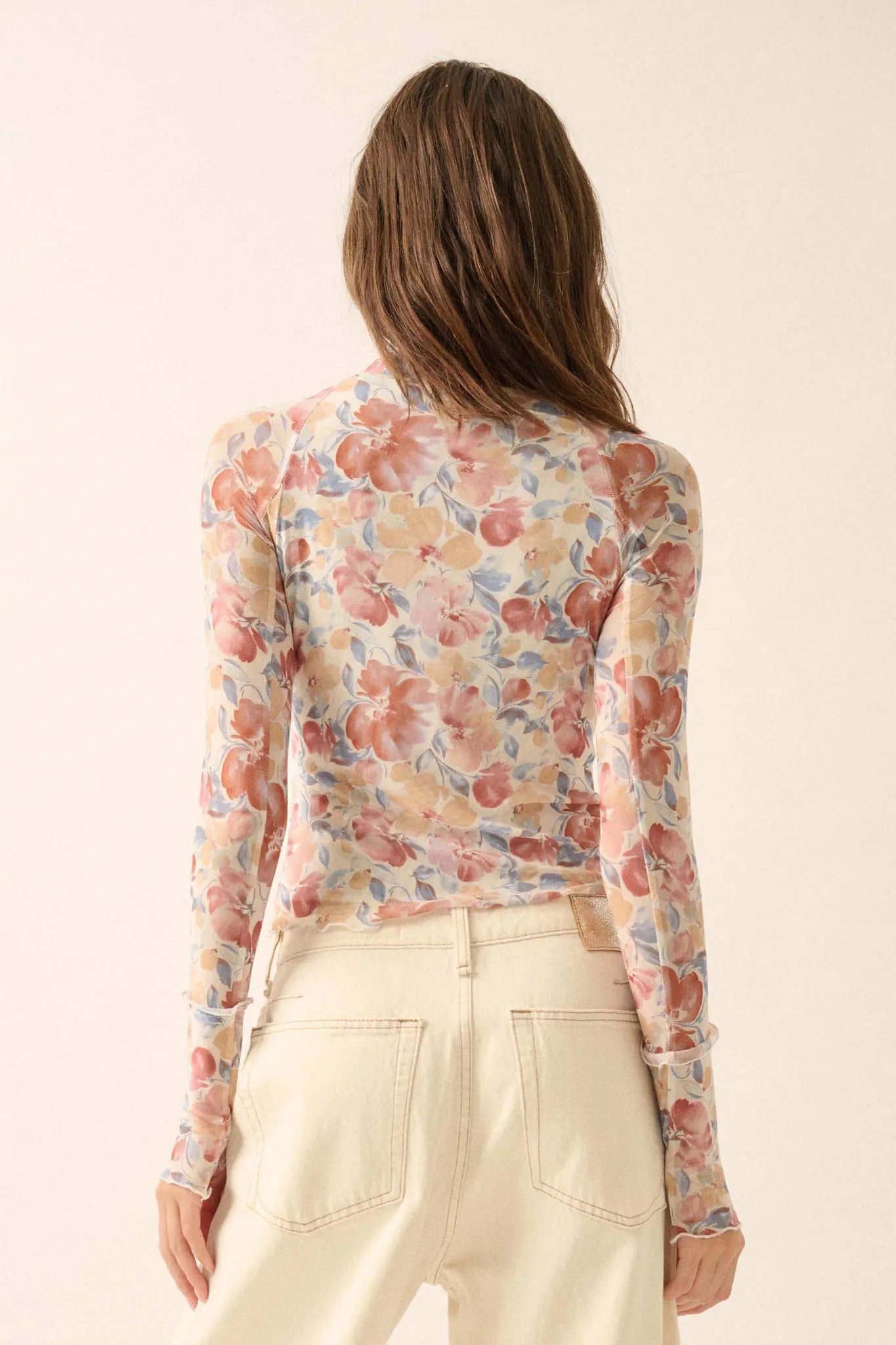 Bouquet All Day Floral Mesh Thumbhole Top