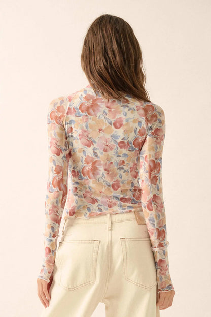 Bouquet All Day Floral Mesh Thumbhole Top