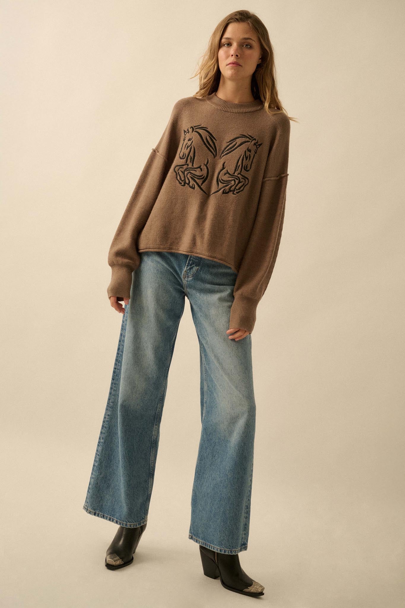 Untamed Heart Horse-Embroidered Sweater