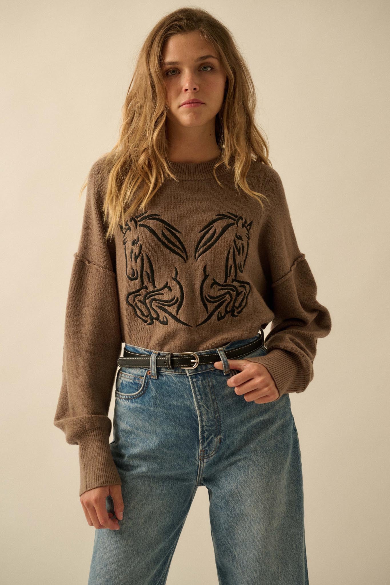 Untamed Heart Horse-Embroidered Sweater