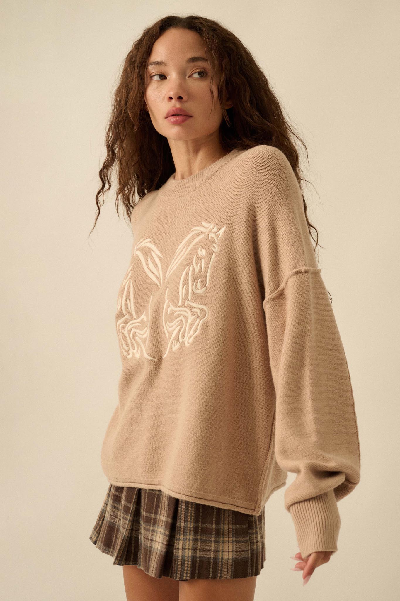 Untamed Heart Horse-Embroidered Sweater