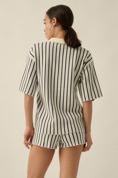 Cabana Club Striped Knit Button-Up Resort Shirt