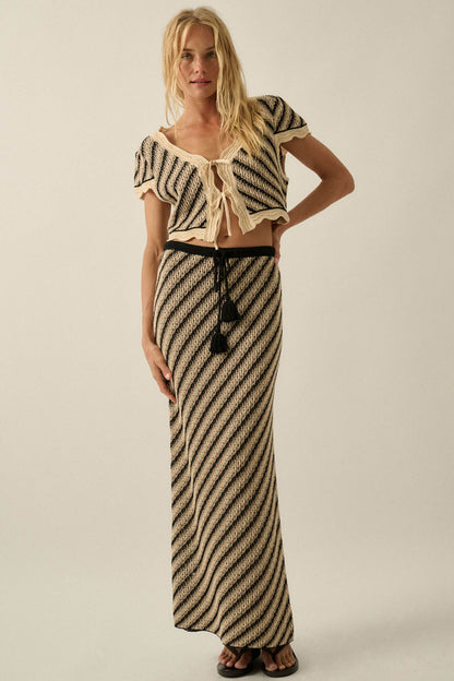 Summer Love Striped Crochet-Knit Tie-Front Top