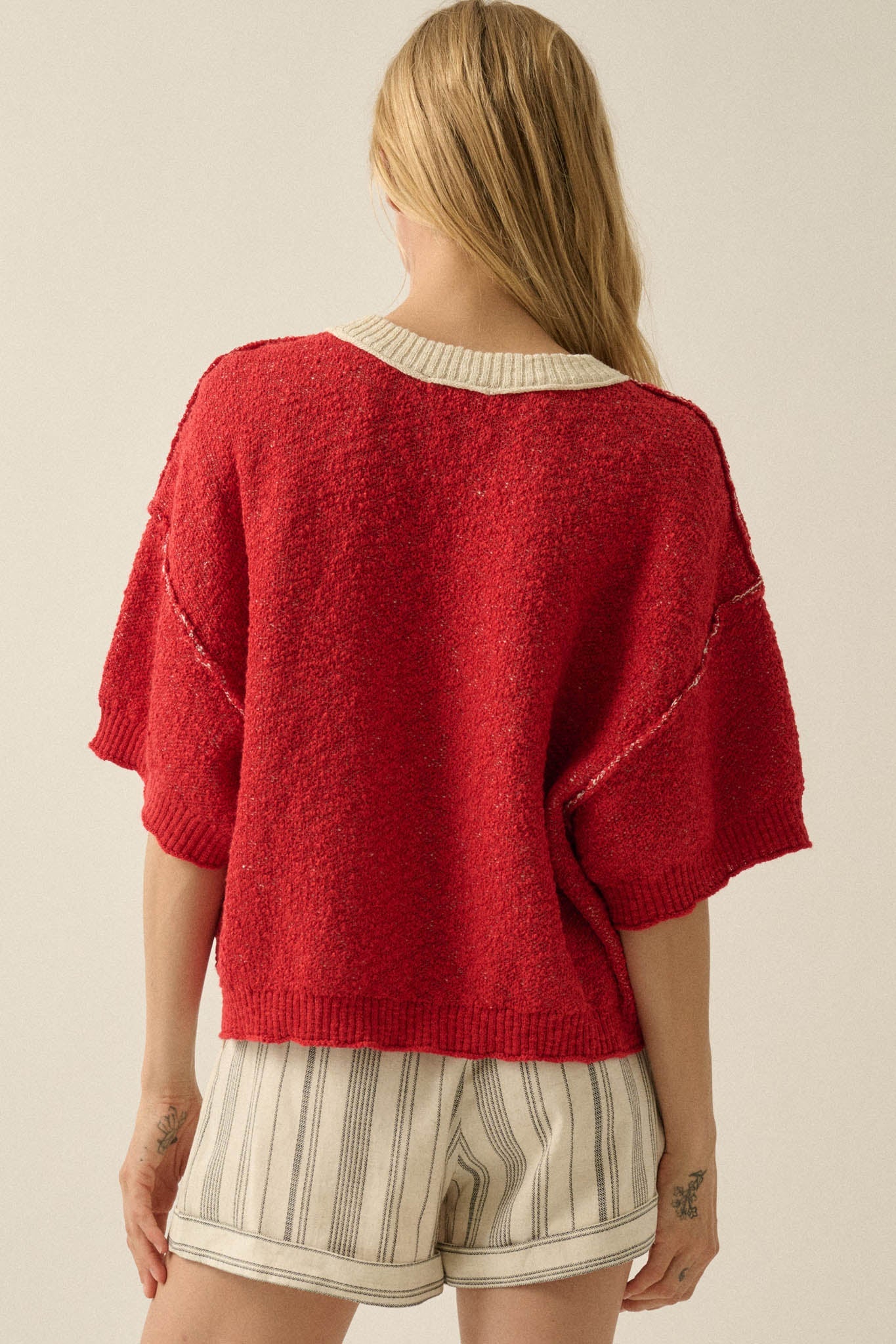 Plenty of Fish Jacquard-Knit Short-Sleeve Sweater
