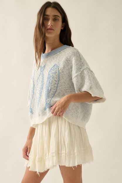 Plenty of Fish Jacquard-Knit Short-Sleeve Sweater