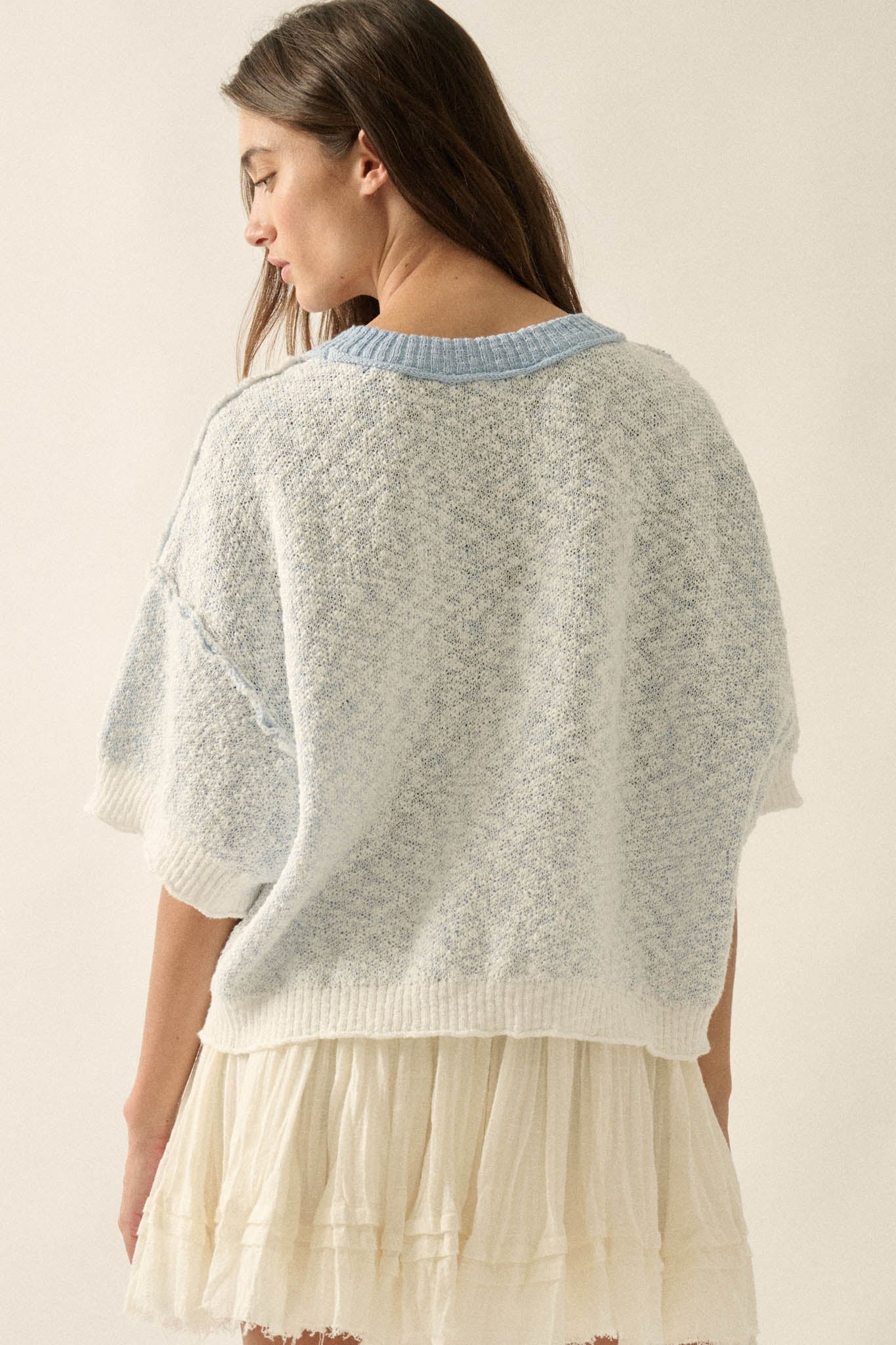 Plenty of Fish Jacquard-Knit Short-Sleeve Sweater