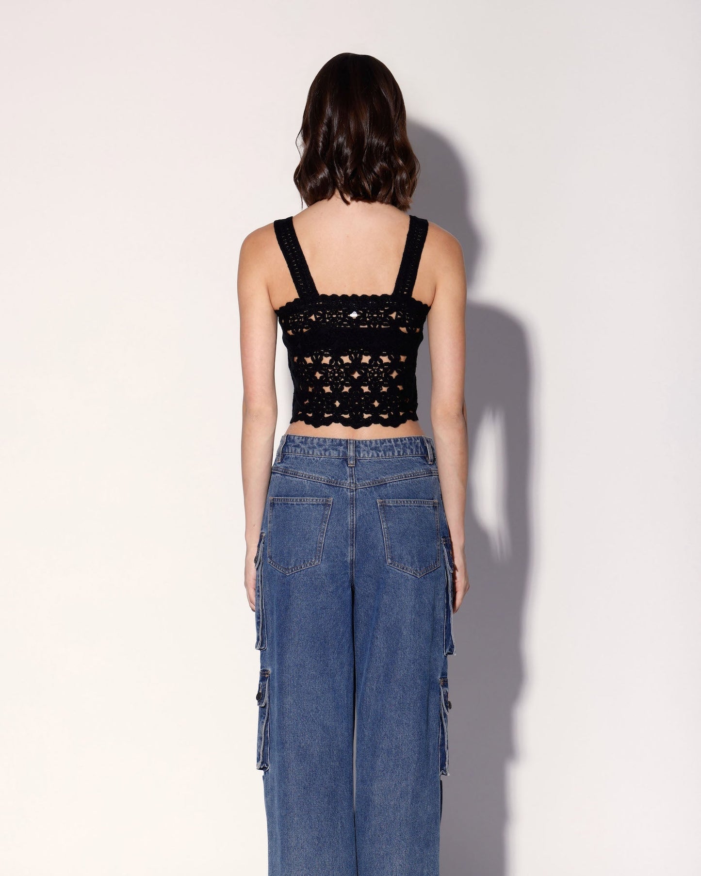 Beverly Tank Top, Dot Crochet Black