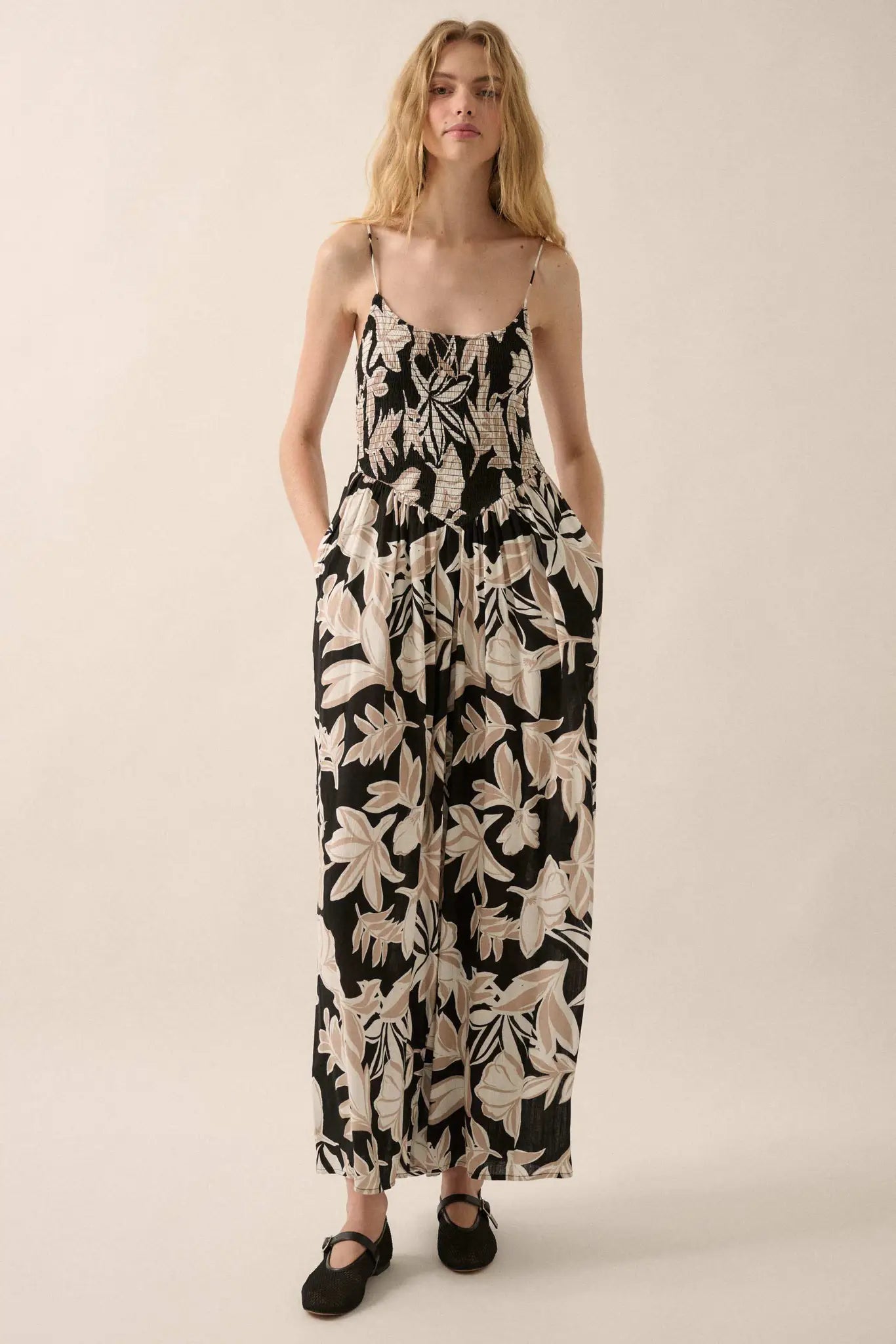 Private Island Tropical Smocked Wide-Leg Jumpsuit