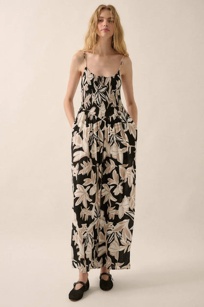Private Island Tropical Smocked Wide-Leg Jumpsuit