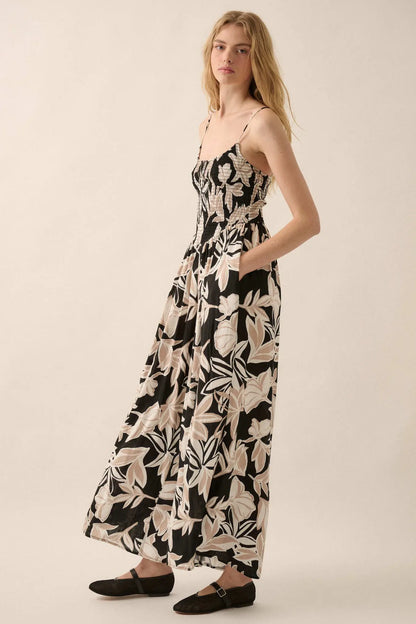 Private Island Tropical Smocked Wide-Leg Jumpsuit