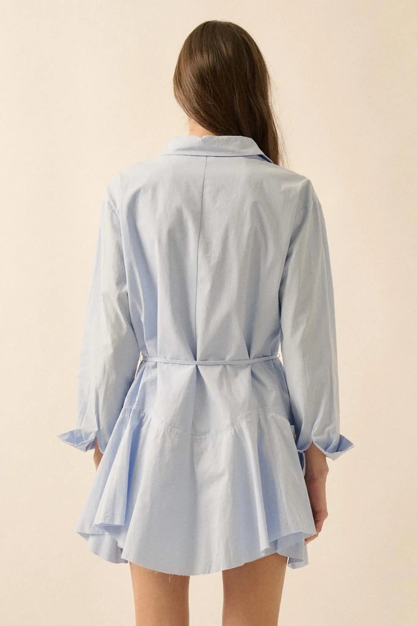 Clocked Out Belted Button-Up Skirted Shirt Romper