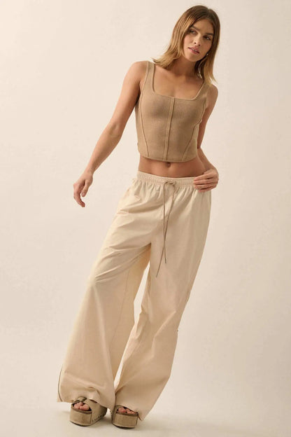 Zip It Up Side-Zip Wide-Leg Drawstring Pants