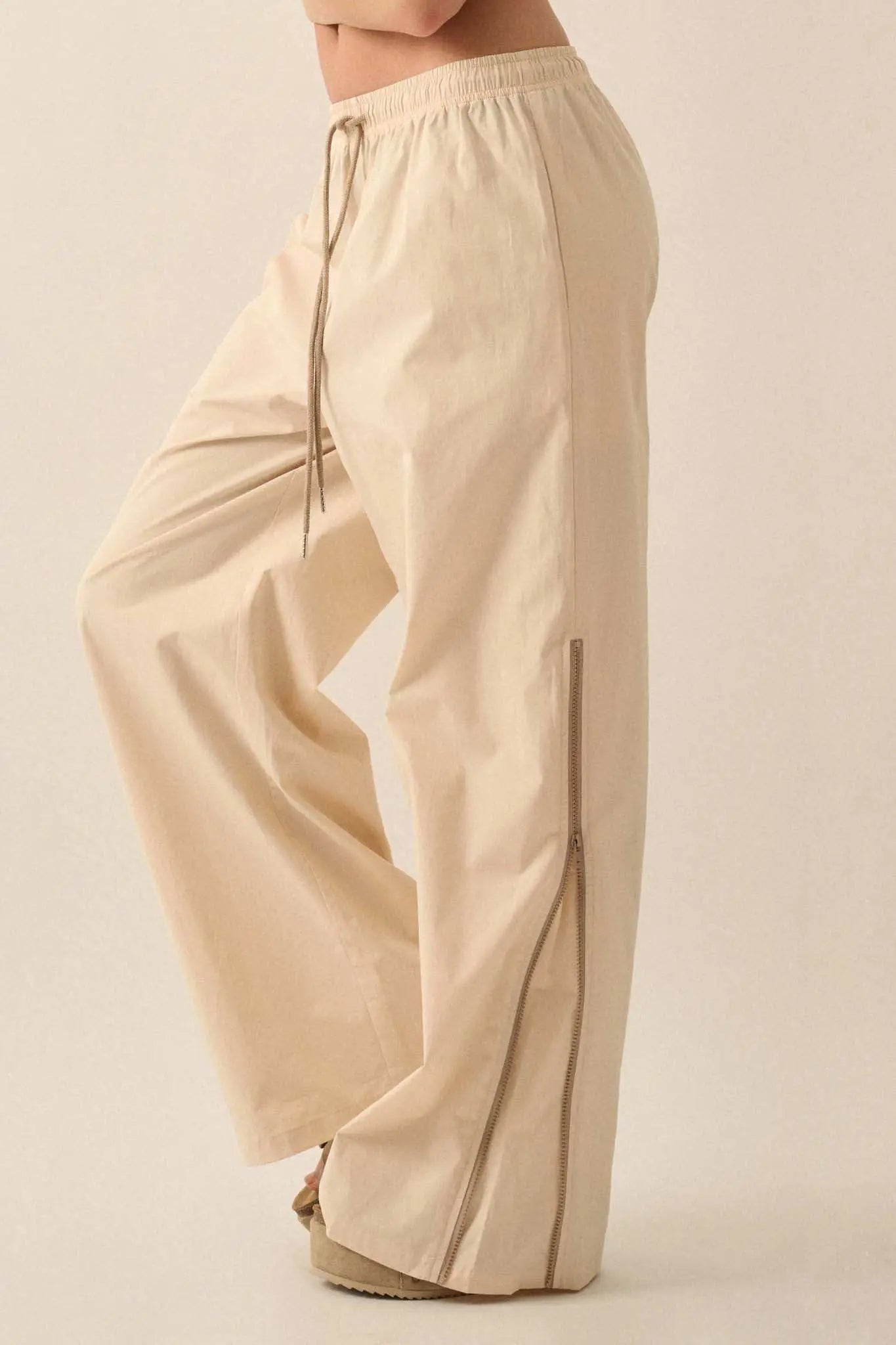 Zip It Up Side-Zip Wide-Leg Drawstring Pants