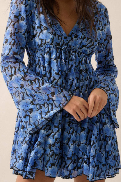 Babydoll Bouquet Floral Chiffon Bell-Sleeve Romper