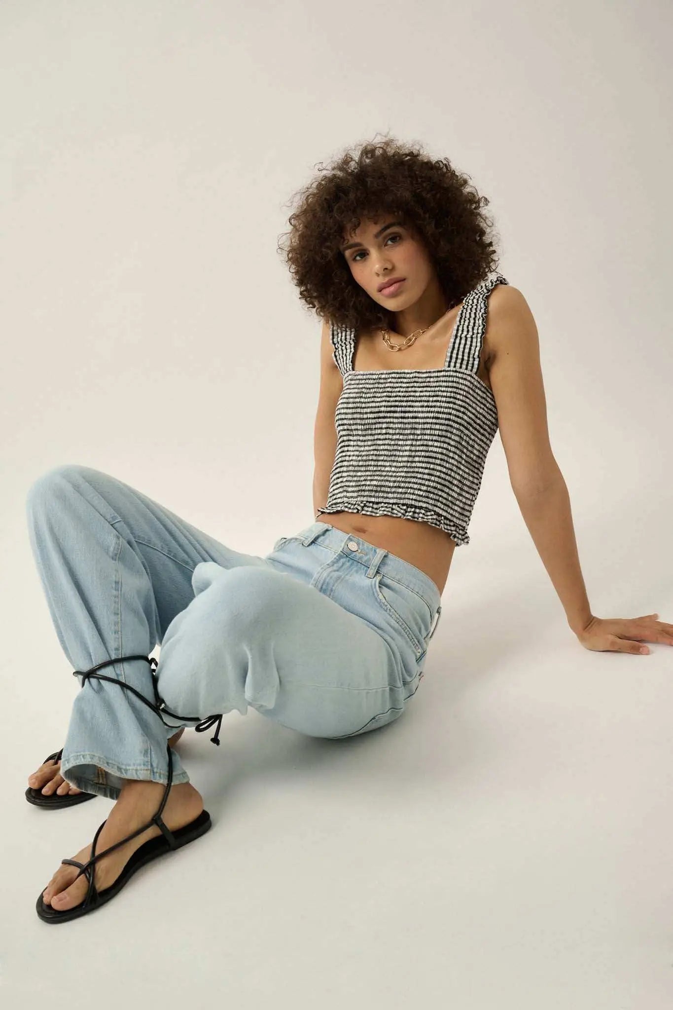 Sweet Shop Smocked Gingham Cropped Tank Top
