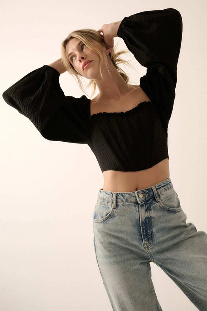 Romantic Soul Tonal-Stripe Corset Peasant Top
