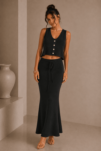 Black Flowy Vest Top