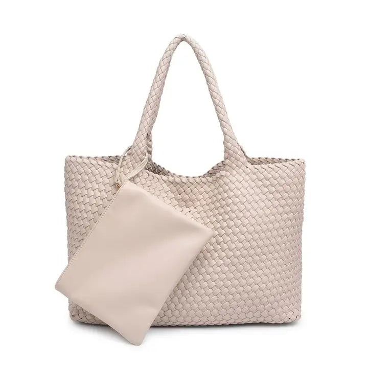Solana Woven Vegan Leather Tote (Ivory)
