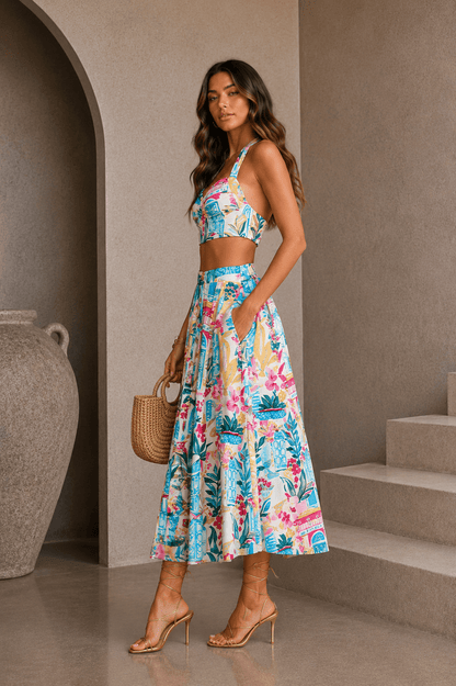 Colorful Floral Midi Skirt