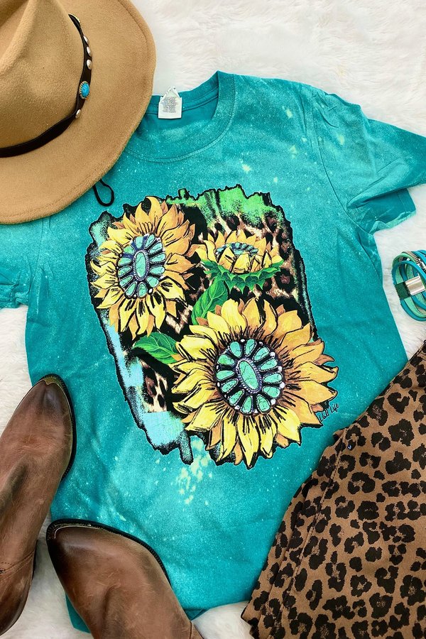 Turquoise Bleached Sunflower T-Shirt