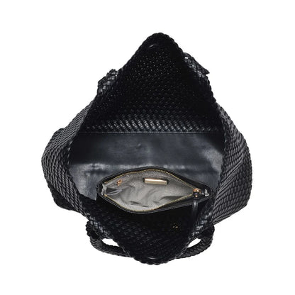 Solana Woven Vegan Leather Tote (Black)
