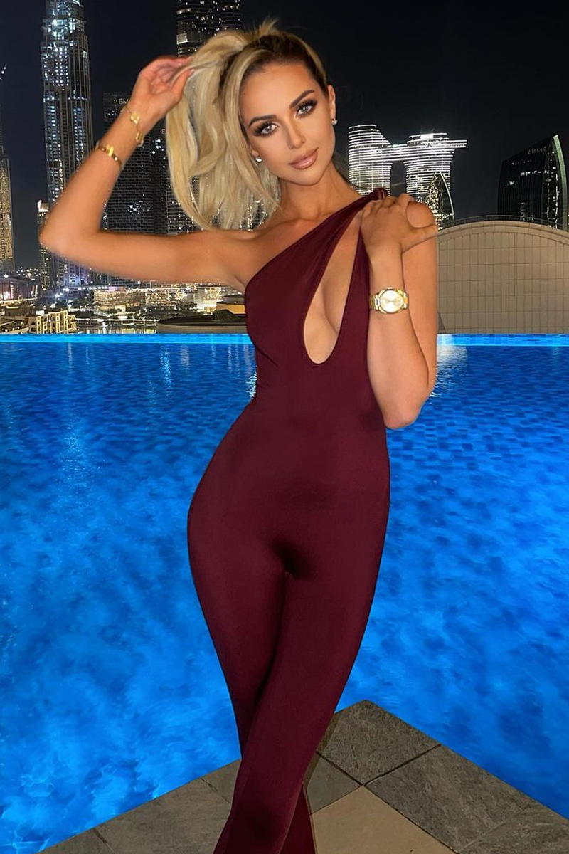 Berry Knot Strap Slinky Jumpsuit - Imani
