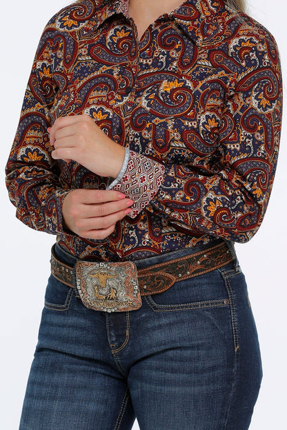 CINCH LADIES MAROON PAISLEY PRINT SHIRT