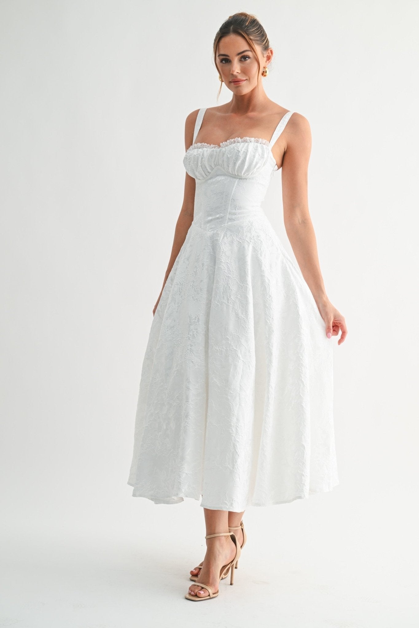 Red Fleur Corset Midi Dress