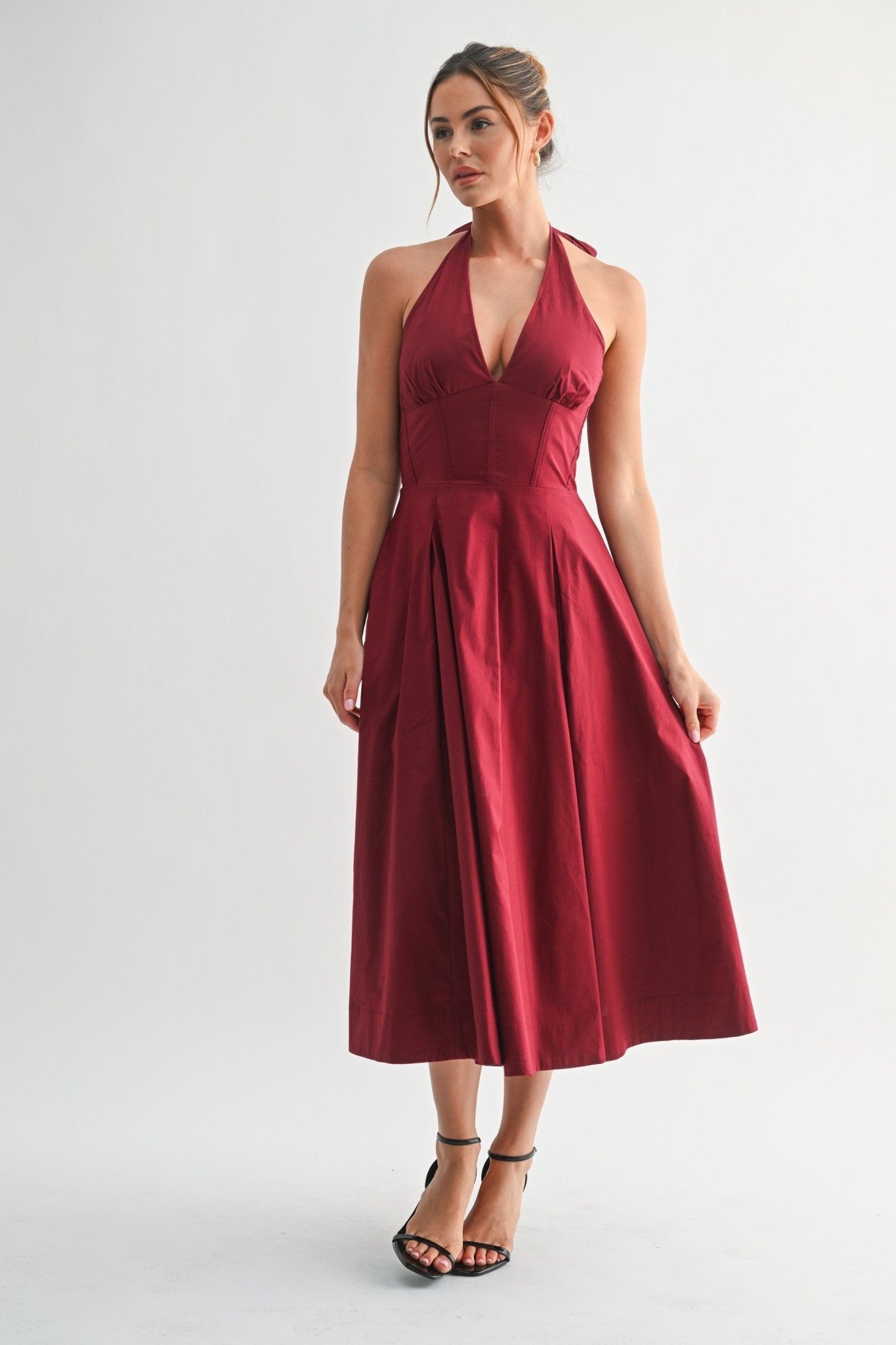 White Halter Manhattan Tie-back Midi Dress